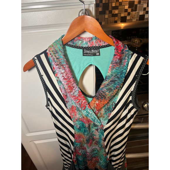 Tango Mango Multi Pattern Ruffled Botton V-Neck Dress XL - Picture 5 of 7